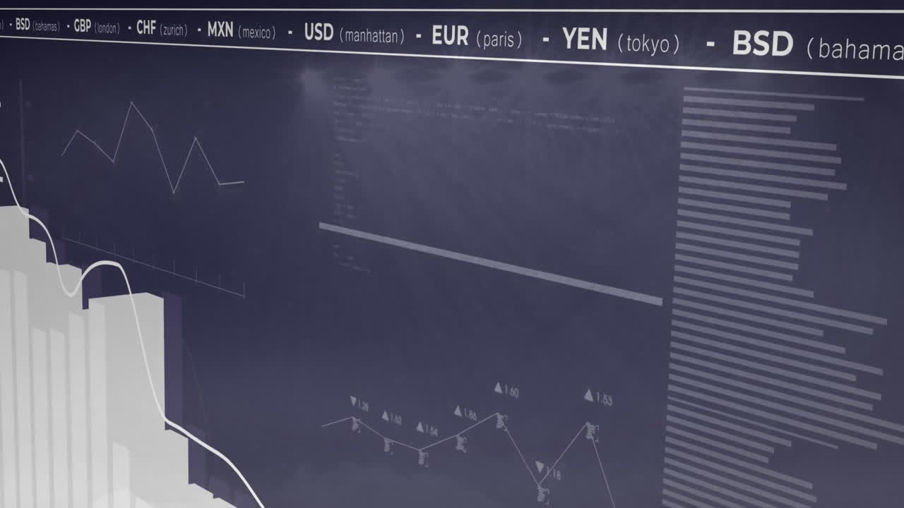 animación del procesamiento de datos financieros sobre un fondo oscuro