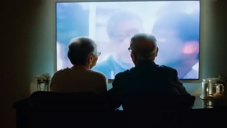 una pareja de ancianos viendo la televisión juntos.