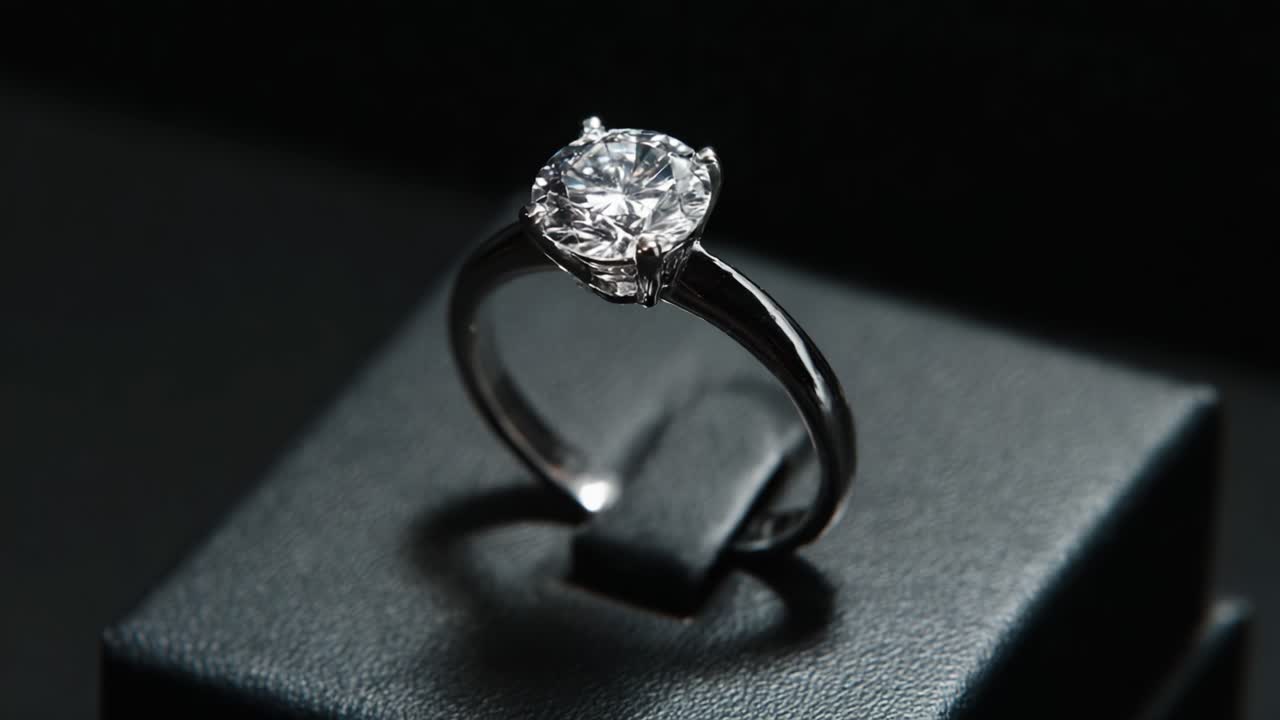 Anello con Diamante Elegante: Uno Splendido Primo Piano di un Diamante Rotondo dal Taglio Brillante Incastonato in una Classica Montatura d'Argento, Perfetto per Celebrazioni e Occasioni Speciali