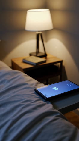 bedroom night scene with tablet