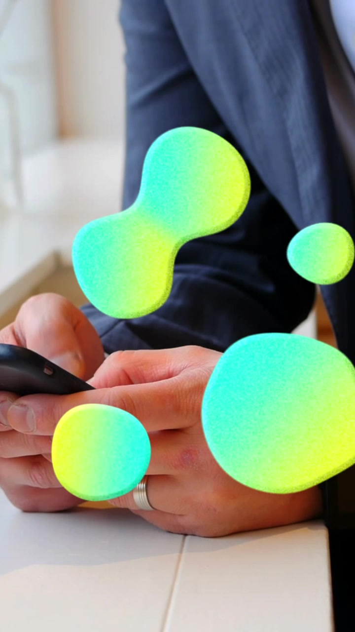 Animation of clock moving and shapes over caucasian businessman using smartphone