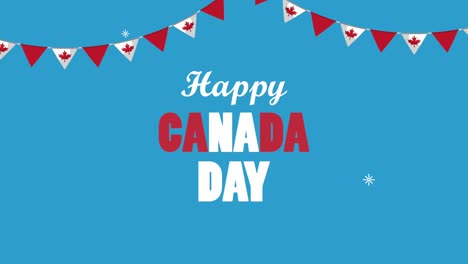 happy canada day lettering with flags in garlands hanging