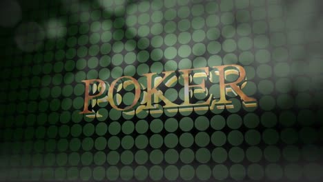 Animation-of-blue-firework-and-shiny-gold-text-poker,-on-black-grid-over-green-background