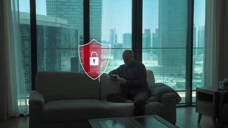 senior man's smartphone has a security breach or is locked out of his device