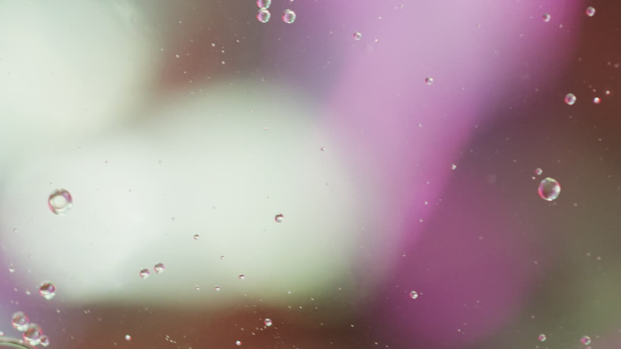 Animation of bubbles moving on white and pink background with copy space