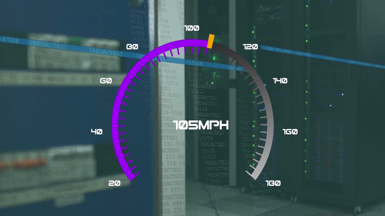 컴퓨터 서버를 통해 속도 측정기 및 데이터 처리의 애니메이션