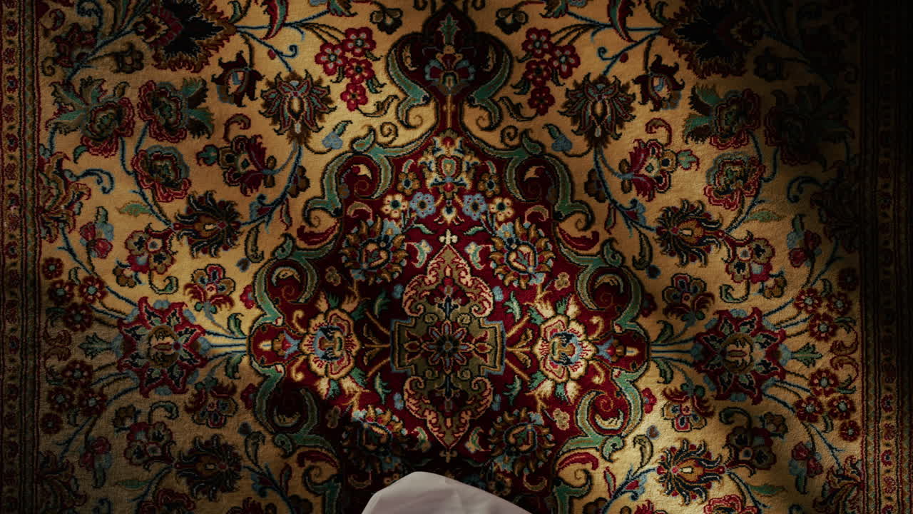 Man Praying On Carpet For Ramadan Culture