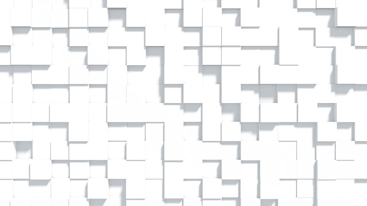 Abstract geometric digital background with random motion cubes. Modern minimalistic concept for broadcast or sceersaver. Looped 3d animation.