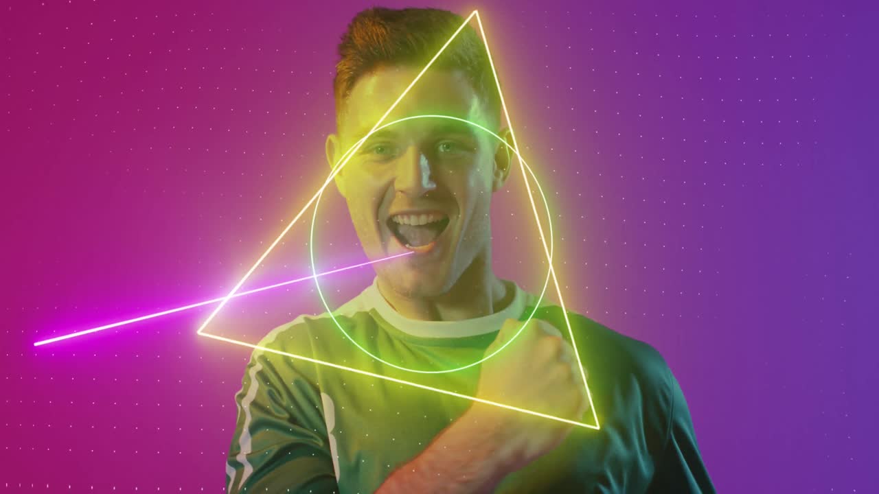 animación de un jugador de fútbol masculino caucásico sobre formas