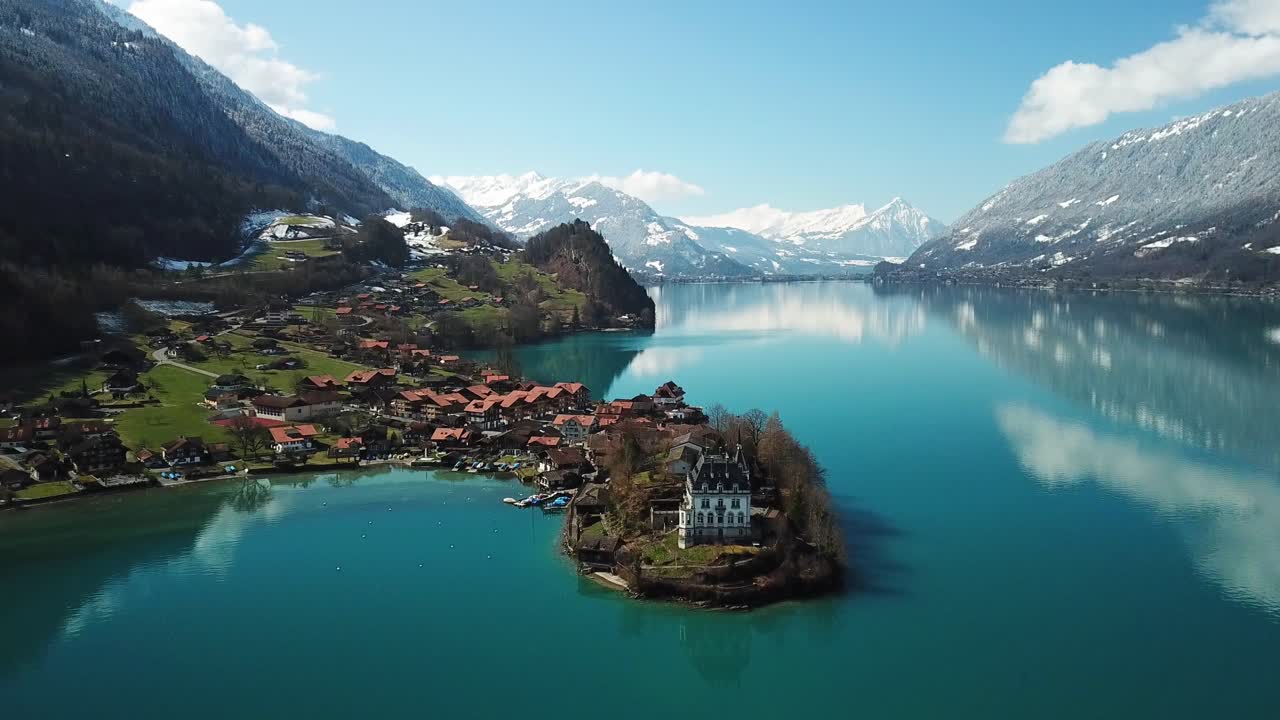 Stunning Aerial View of a Swiss Village Nestled in the Mountains