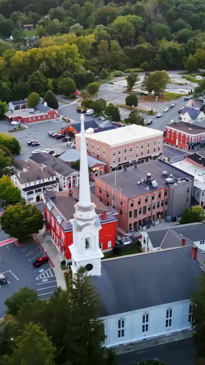 Beautiful Neighborhood Of 15 Main St, Lee, MA, USA - Aerial Vertical Shot