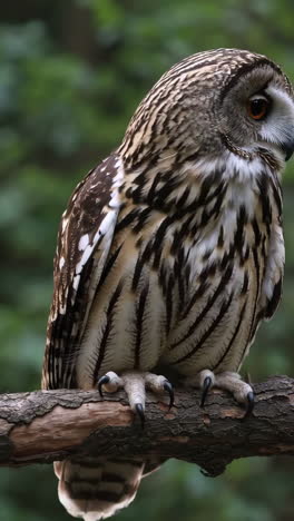 hooded owl on a branch