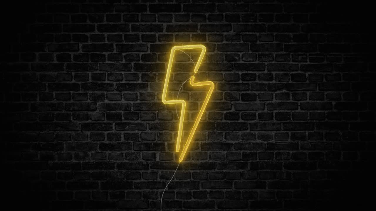 반사와 함께 네온 led 번개 볼트 표지