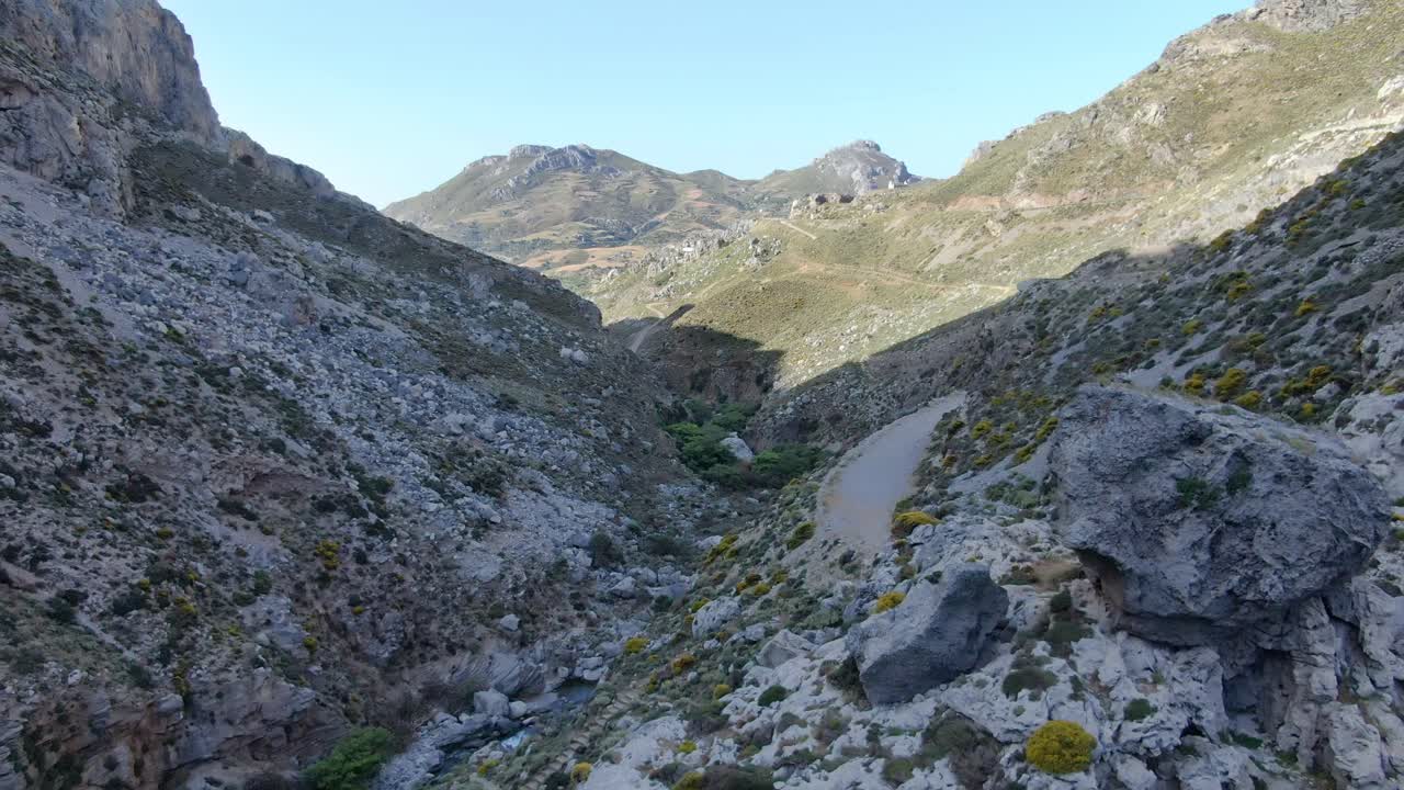 Aerial view over the mountain range near Preveli beach, Island Crete. Greece