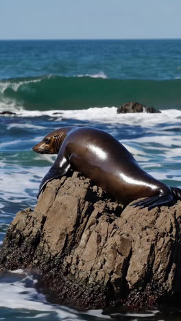 Seal resting on a rock near the ocean