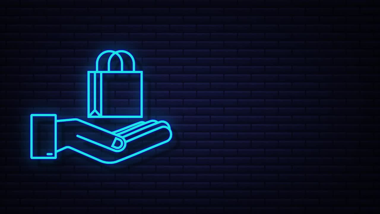 concepto de comercio electrónico de compras en línea con icono de compras y marketing en línea. manos sosteniendo bolsas de compras. gráfico de movimiento