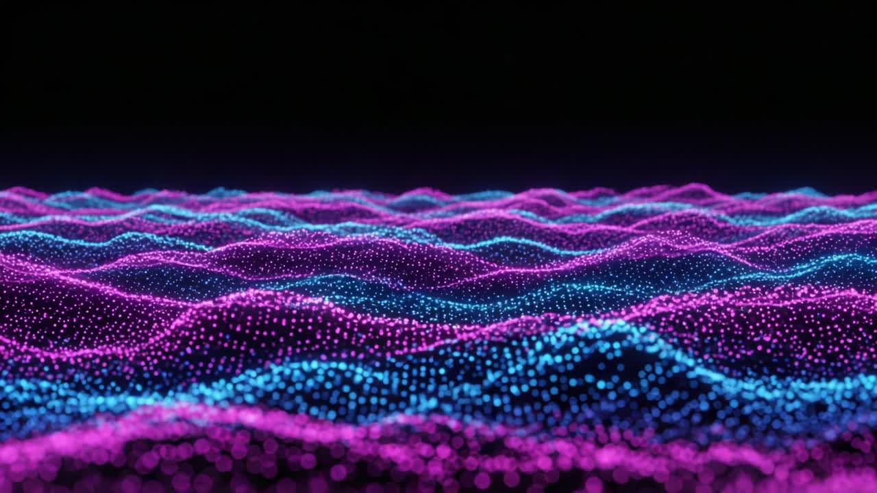 A Stunning Visual Display of Vibrant Waves in Shades of Pink and Blue, Representing Dynamic Patterns of Light and Color in a Futuristic Digital Landscape