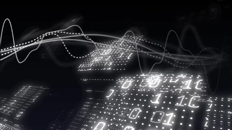 Animation of data processing on black background