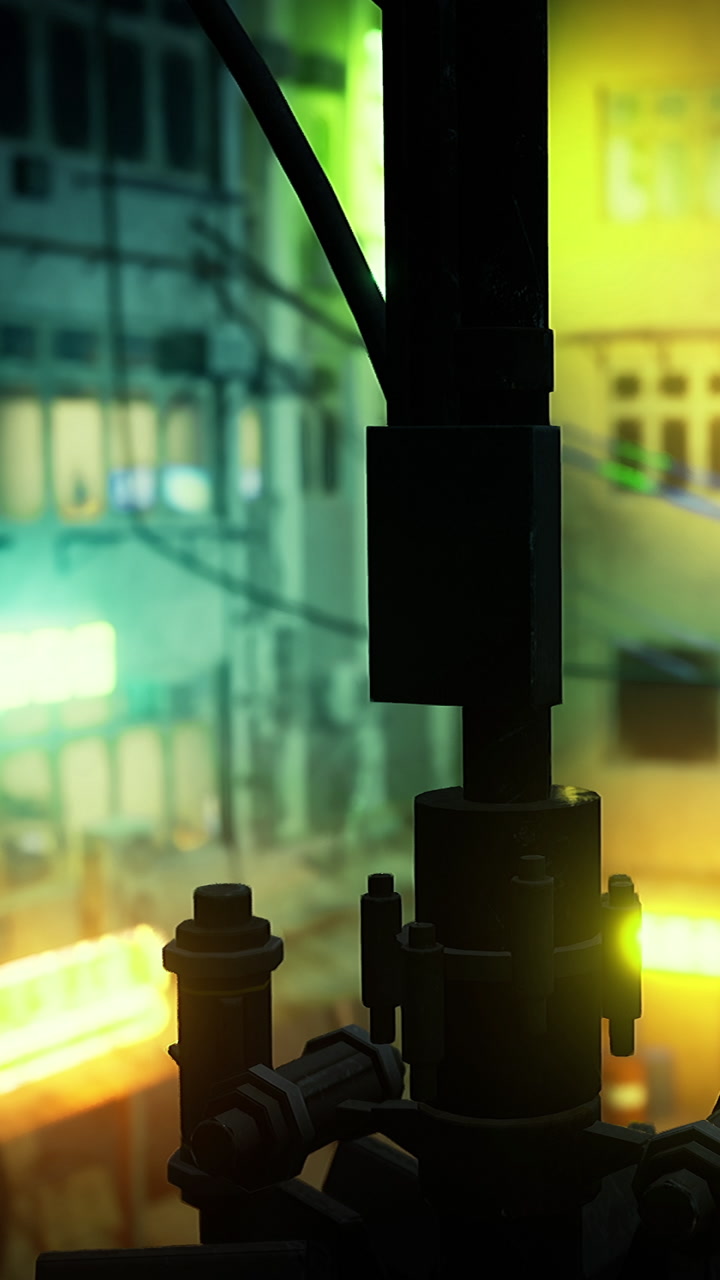 View of a structure in a busy urban area during nighttime hours