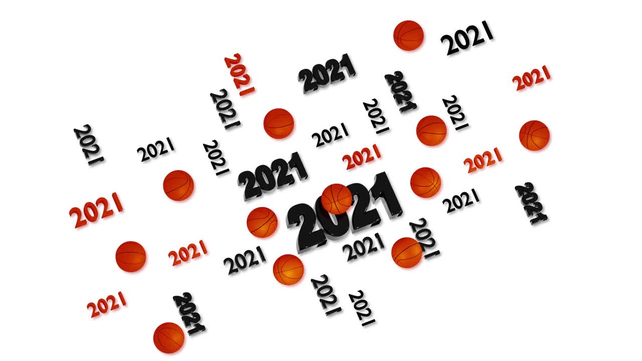 muchos diseños de baloncesto 2021 con reflejos en movimiento en bucle en blanco