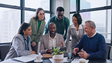 business people, tablet and meeting in office