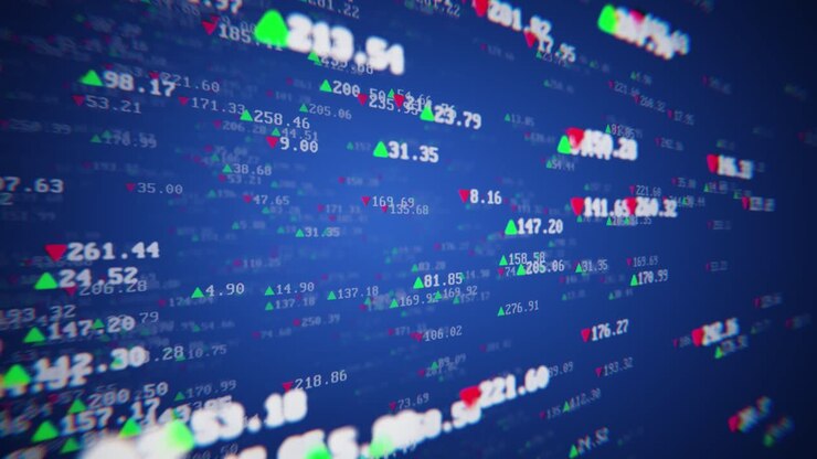 Visualizzazione dinamica di dati di borsa con numeri e frecce in cambiamento