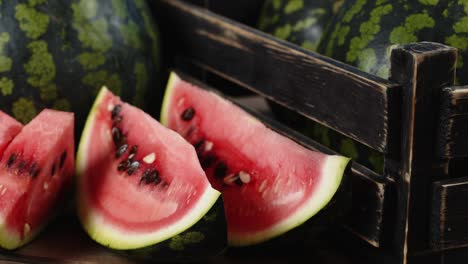 pieces of ripe watermelon on the table.