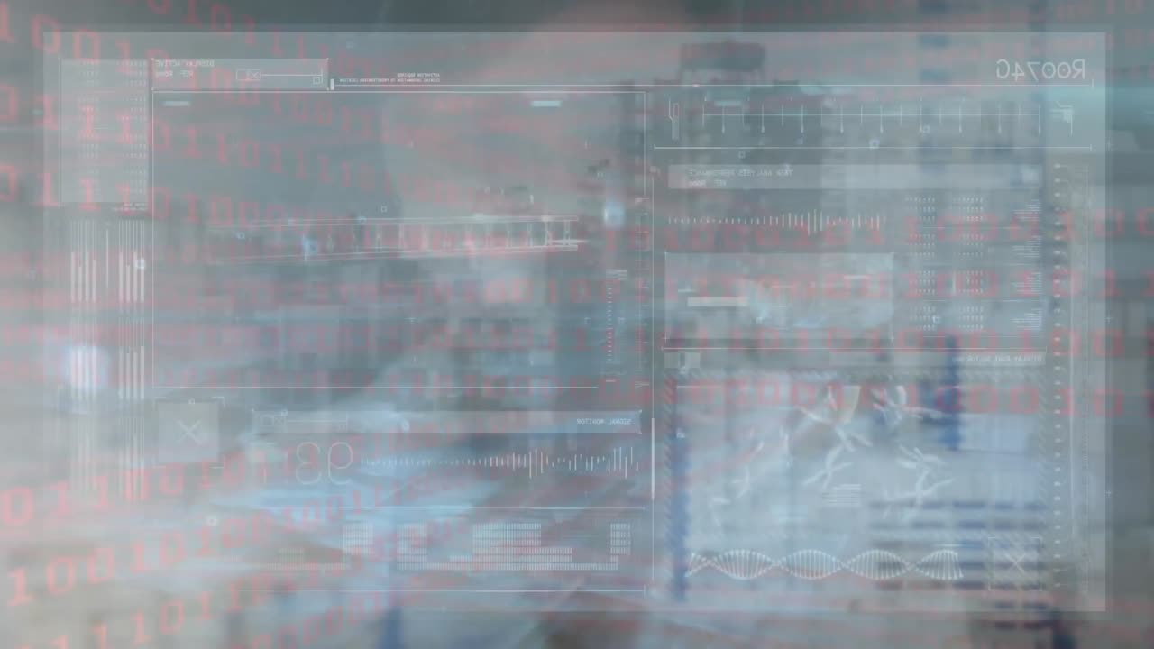 인간이 만지는 디지털 인터페이스와 도시 풍경에 대한 데이터 처리 애니메이션