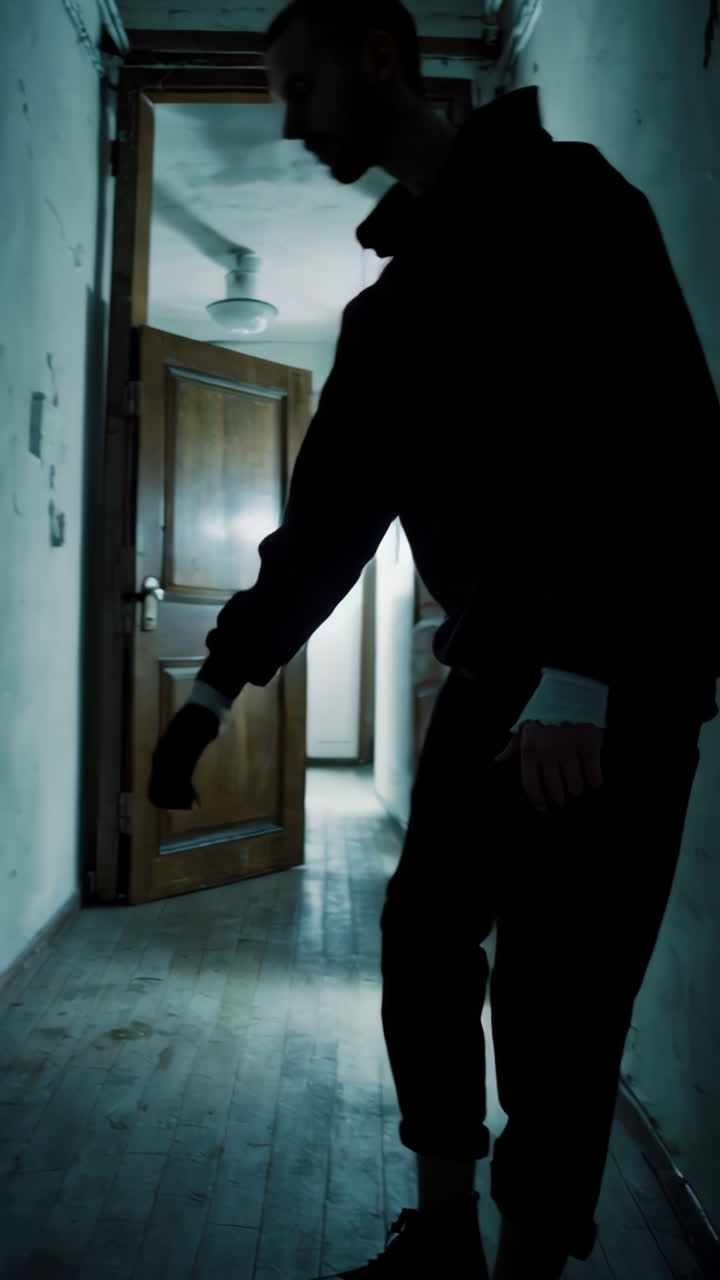 Man in a dark hallway