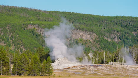 large geyser eruption in yellowstone national park