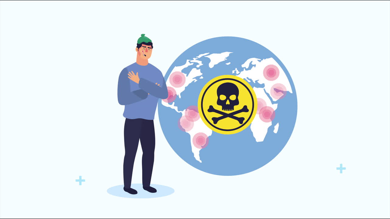 코로나19 입자가 있는 사람과 지구