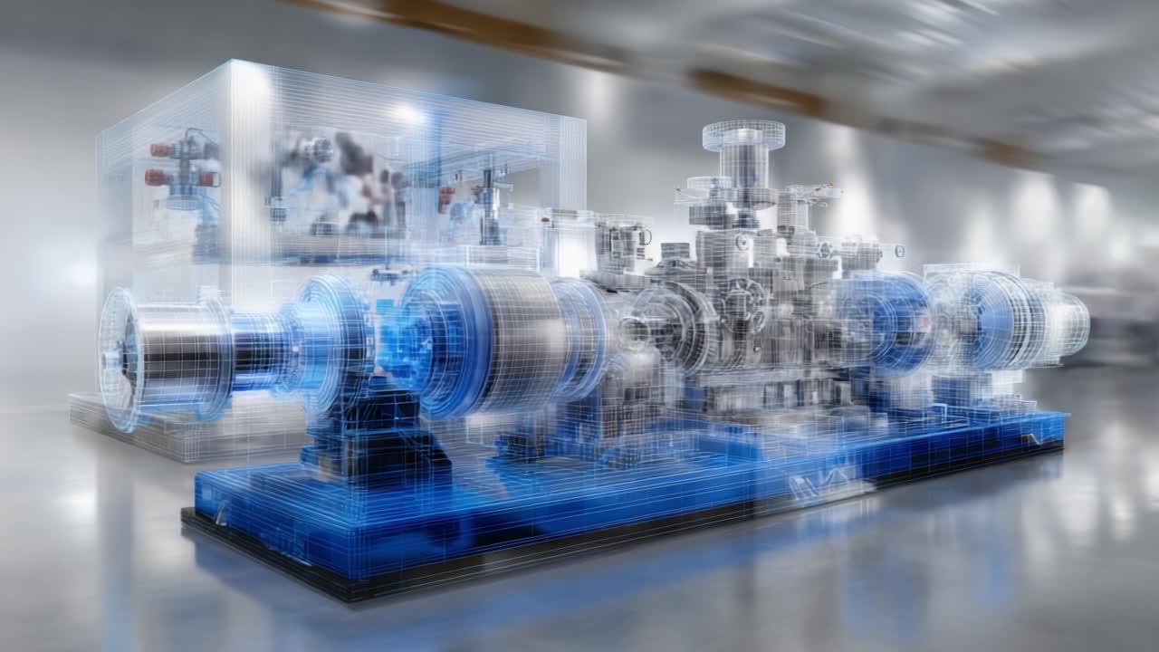 A Cutting-Edge Industrial Pump System Showcased with Advanced 3D Rendering, Highlighting Innovative Engineering and Fluid Dynamics Technology in a Modern Facility