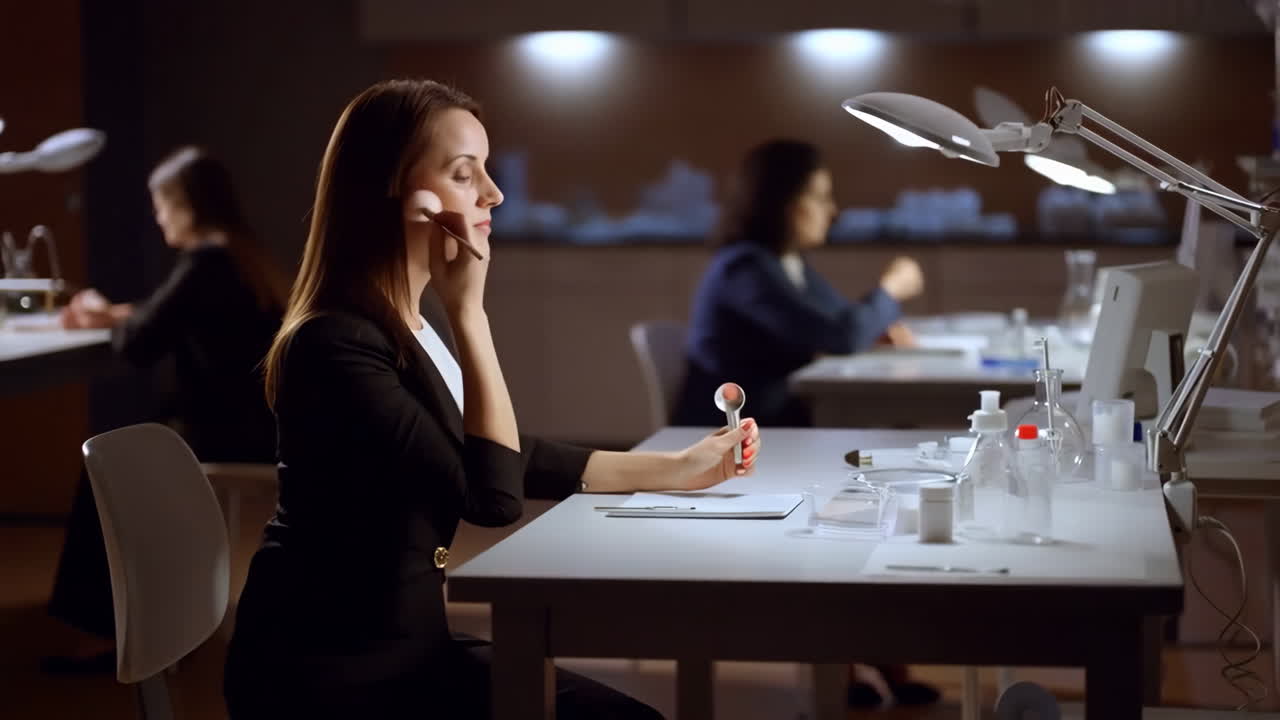 Woman applying makeup in a beauty workshop or class