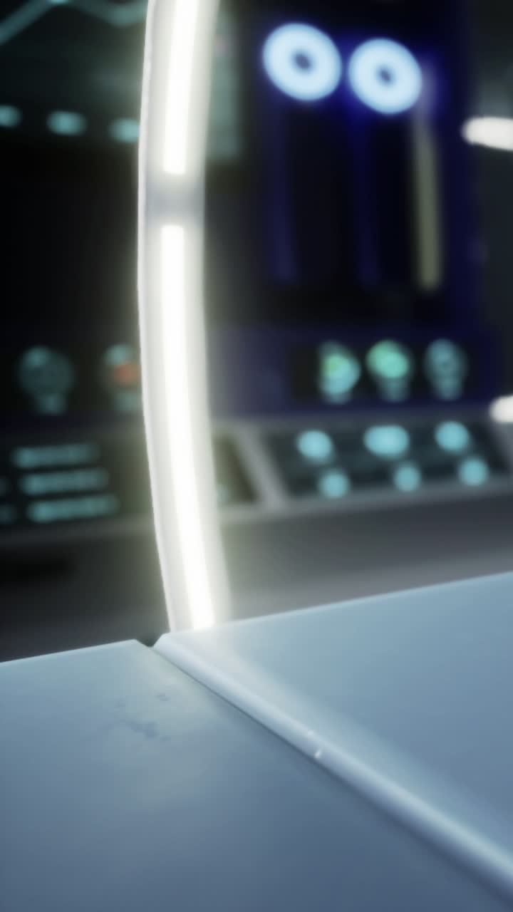Control panel and screens in a modern technology setting in a dim environment