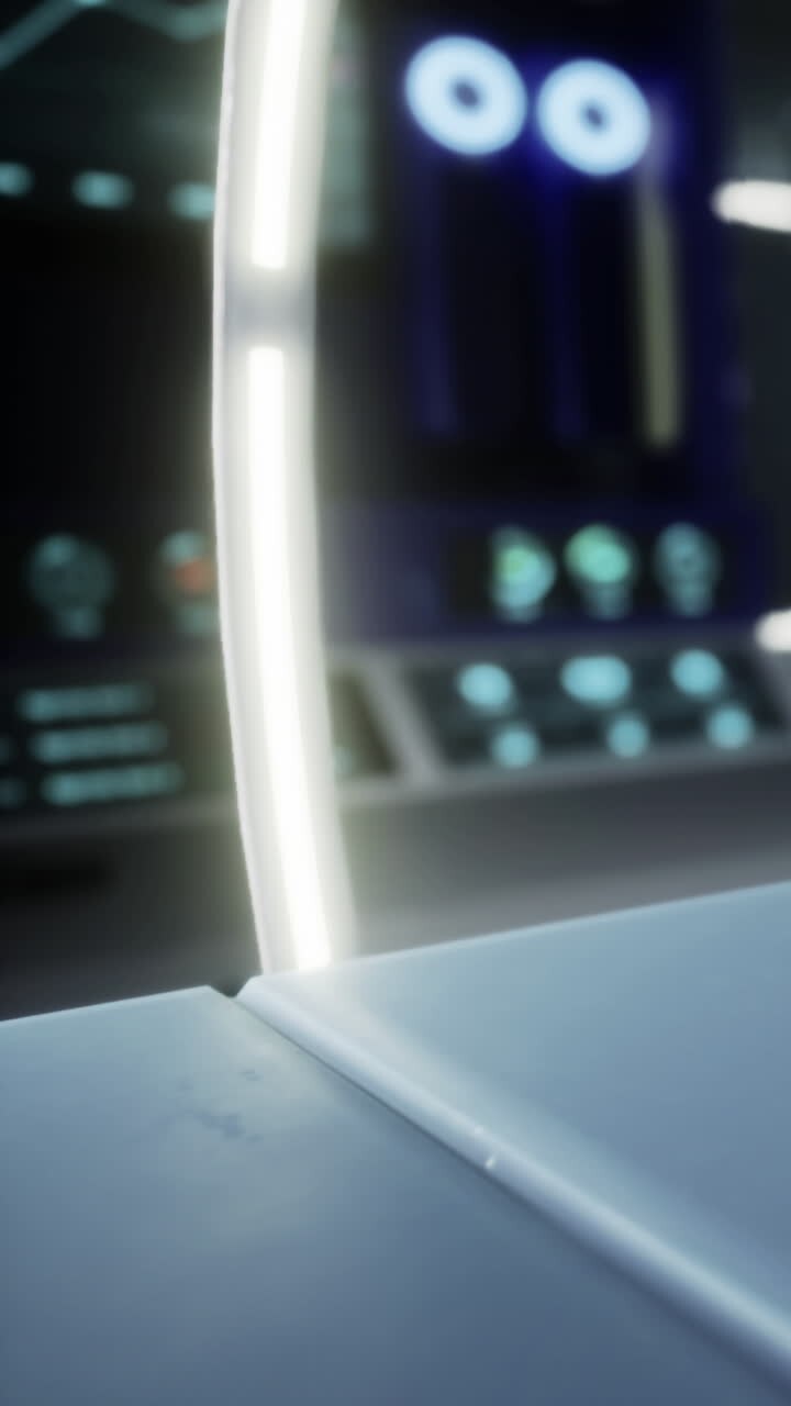 Control panel and screens in a modern technology setting in a dim environment