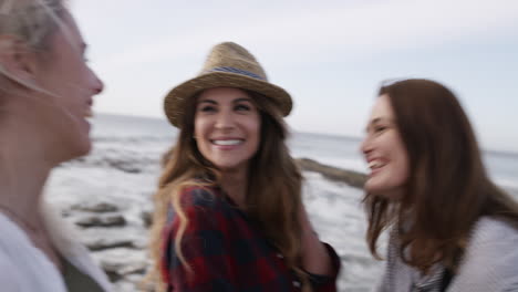 three friends having a good time on the promenade