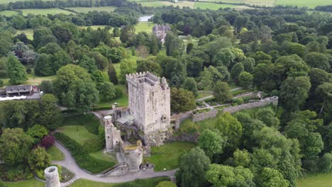 blarney castle ireland pull back reveal drone aerial footage