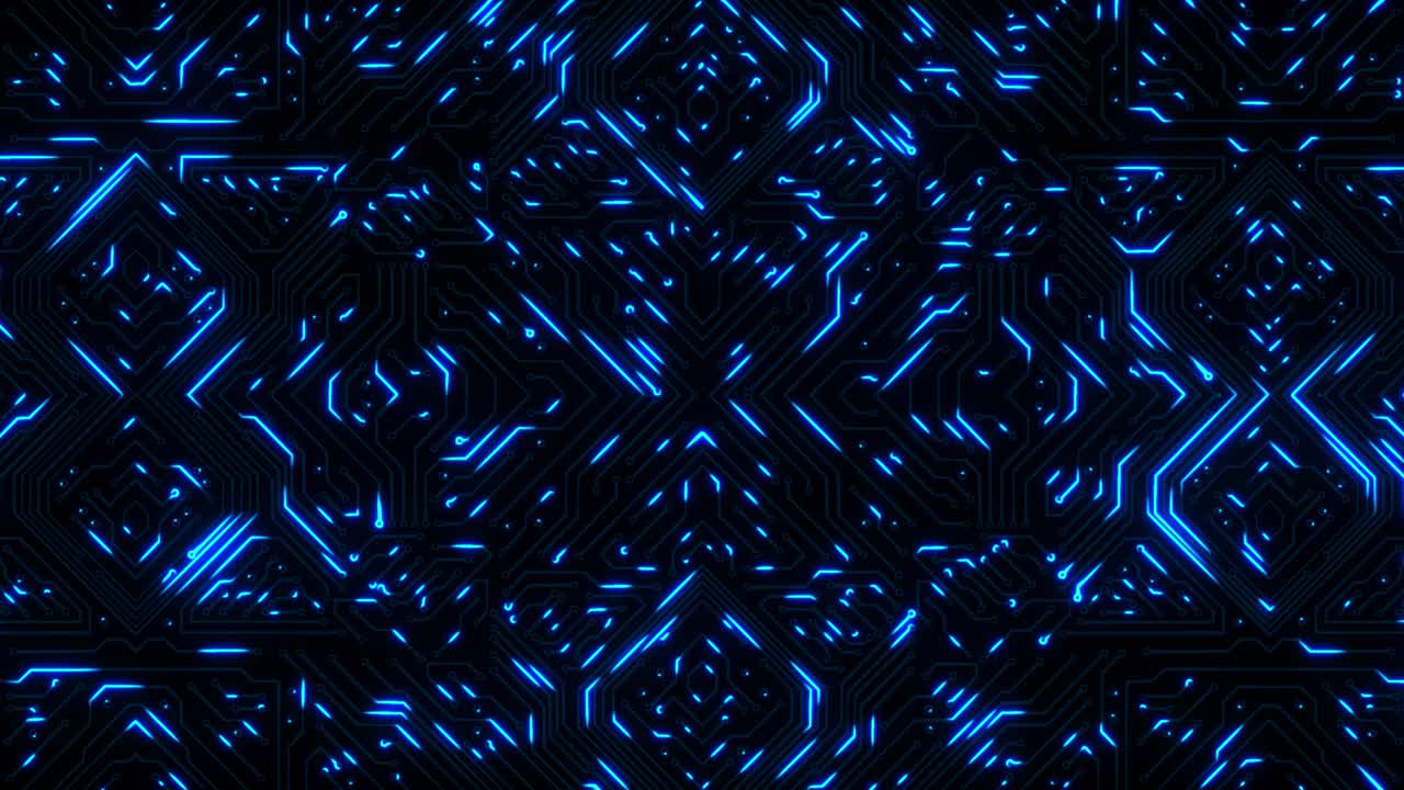Circuit board with moving electrons data flow loop background animation artificial intelligence