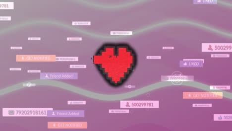 animación del icono del corazón digital sobre los iconos de las redes sociales y el texto en los banners