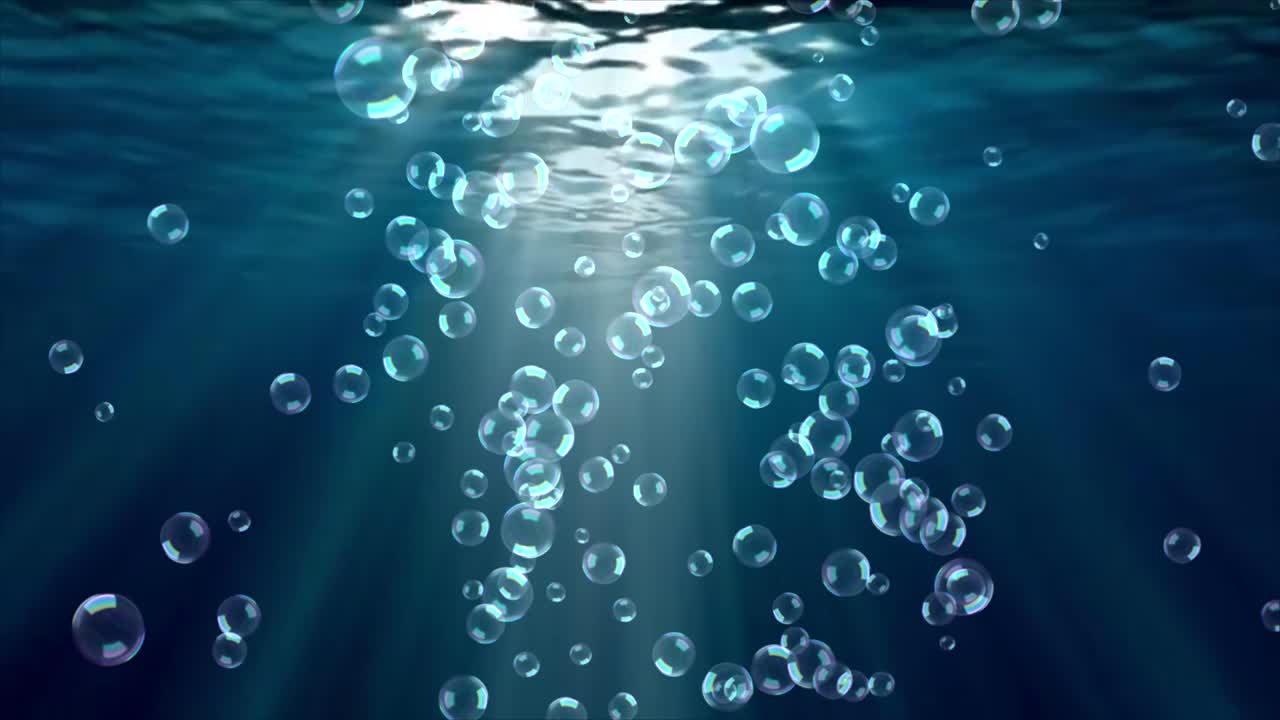 Deep Blue Purple Underwater air Bubble Background 4K 3D Green Screen loop Animation.