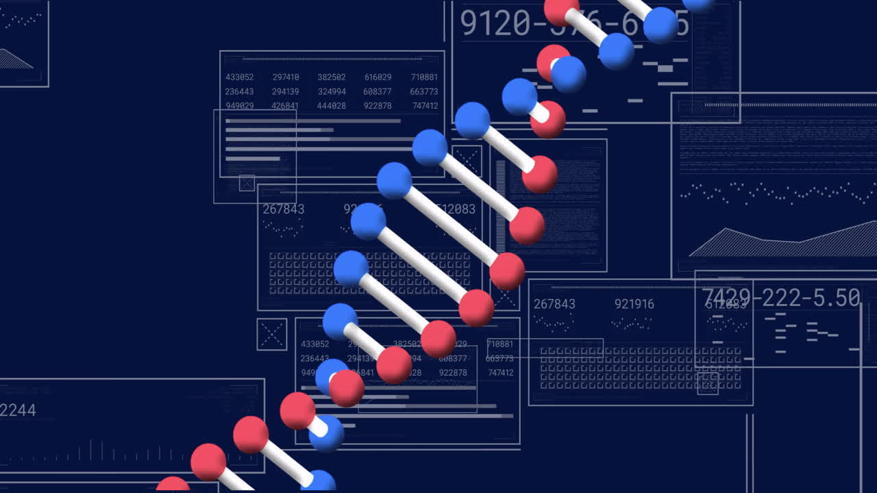 Processing scientific data, DNA strand with binary coding in animation concept