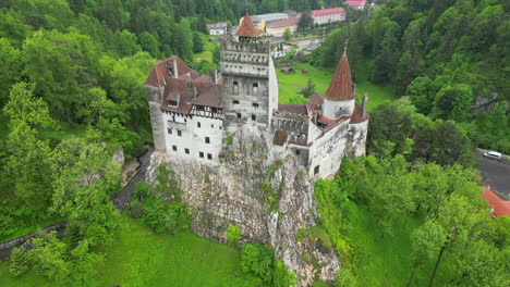 impressive aerial view of bran castle, also known as dracula's castle, nestled in the carpathian mountains