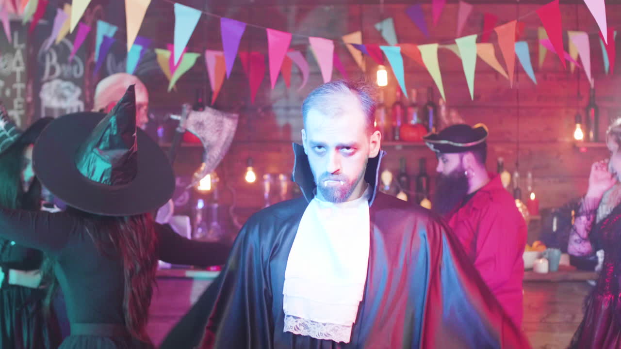 Halloween party with people in costumes