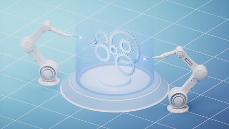 지능형 제조 개념의 기계적 팔, 3d 렌더링