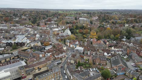 Calles-Y-Caminos-En-Hertford,-Centro-De-La-Ciudad-Hertfordshire-Reino-Unido-Vista-Aérea-De-Drones