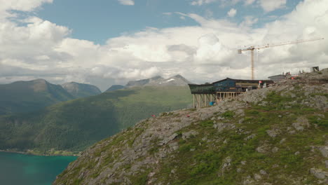 eggen restaurant with scenic view of fjord and mountains in andalsnes, norway