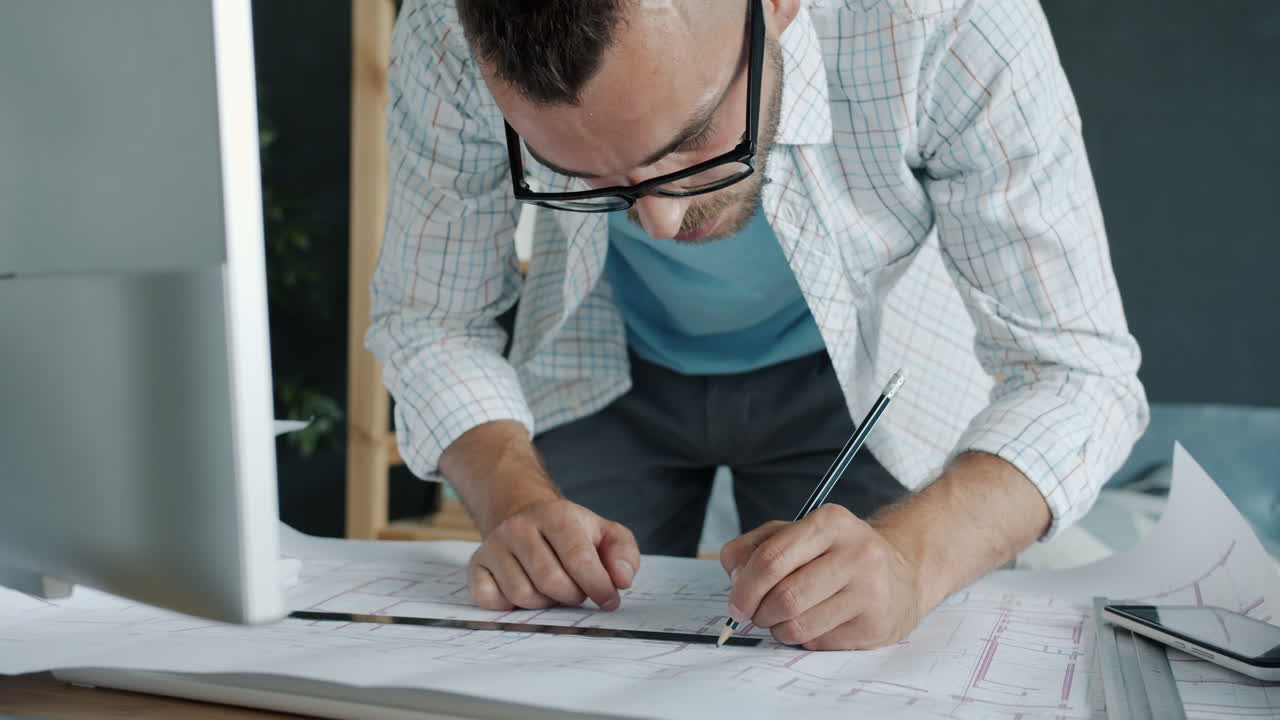 arquitecto trabajando en planos de casas
