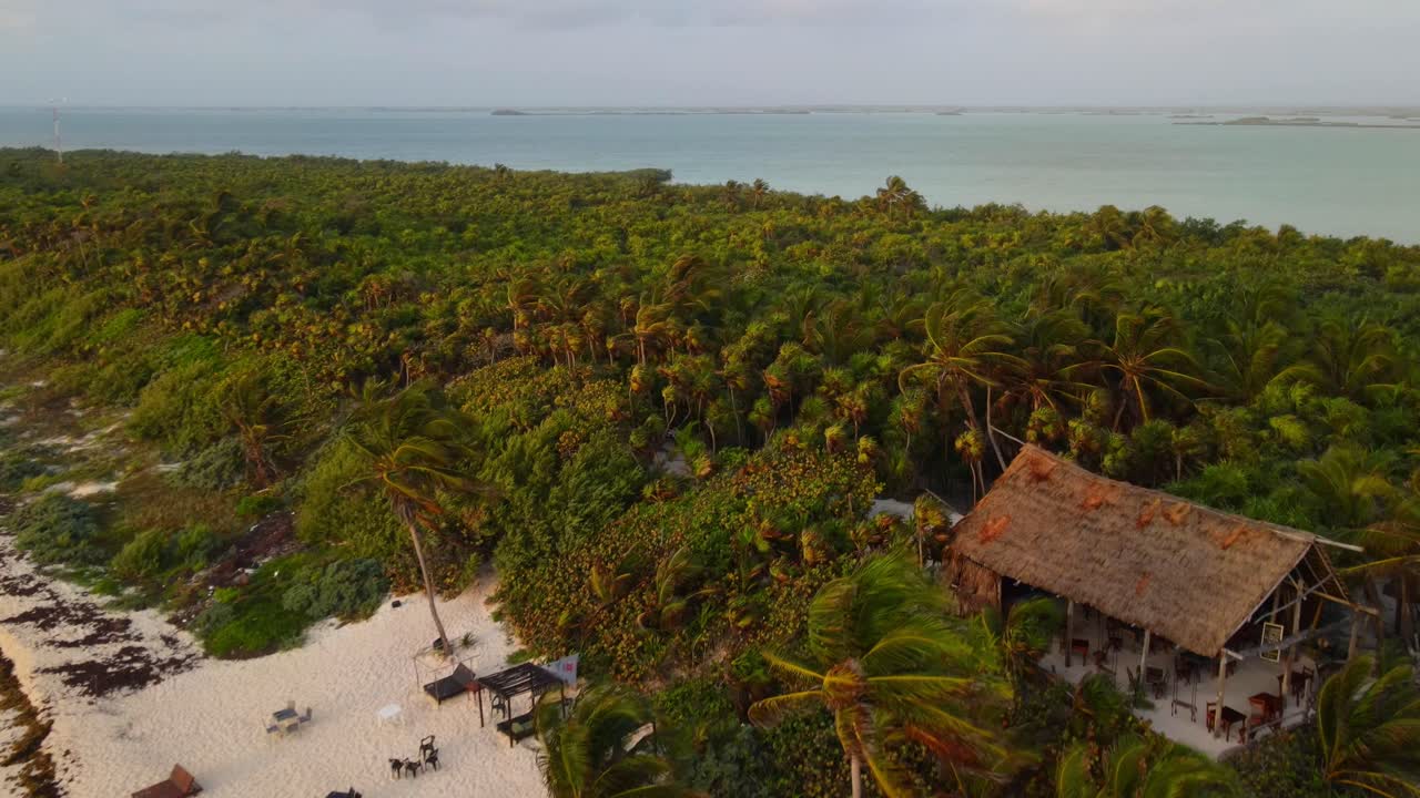 restaurante rústico junto al mar y la selva
