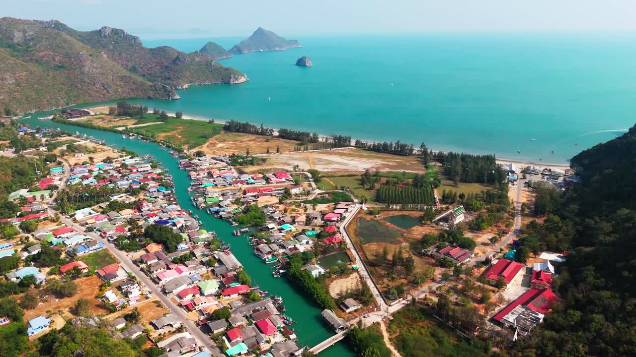 Aerial of Khao Sam Roi Yot National Park, Thailand marine park drone, Hua Hin travel destination