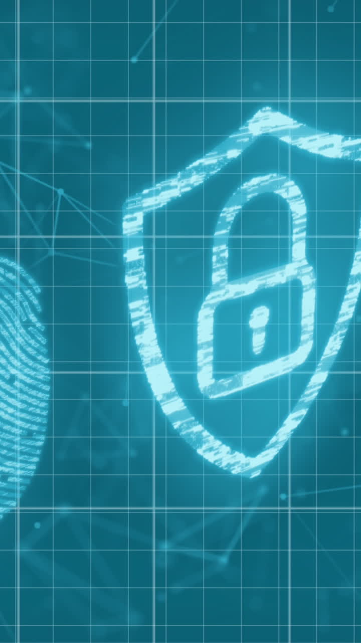 animación de la red de conexiones a través de las huellas dactilares y el icono del candado